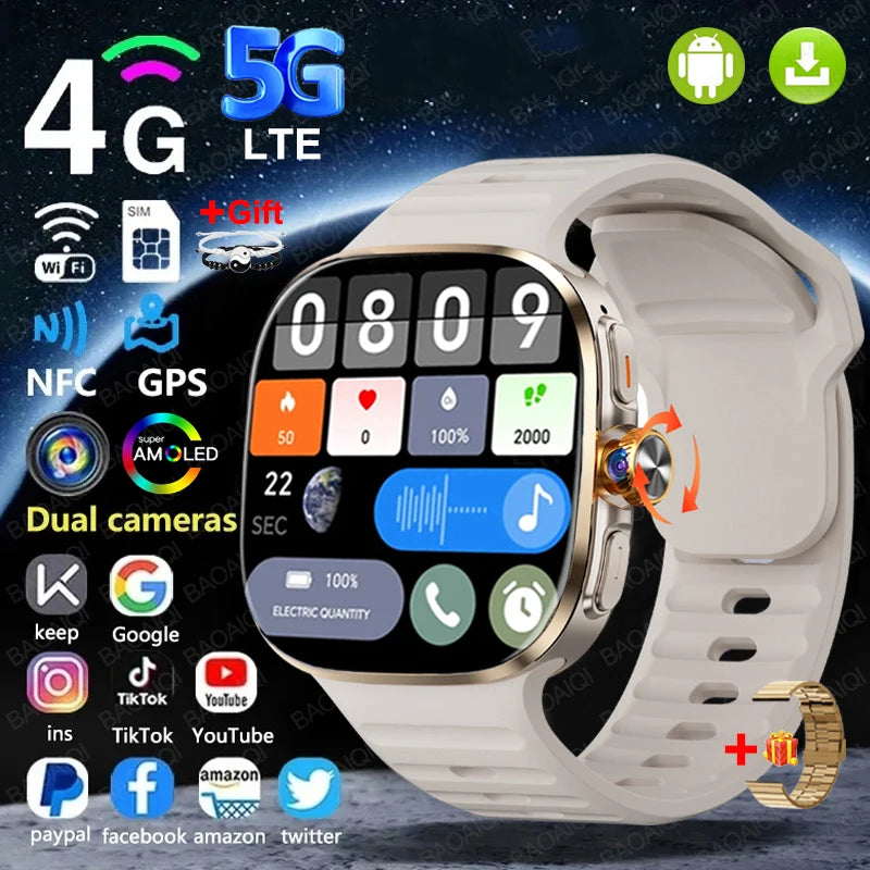 Montre intelligente 5G/4G réseau complet, écran HD 2,4 pouces, appel vidéo, 16 Go+256 Go de RAM, 2100 mAh, Google Play, WIFI, GPS, carte SIM