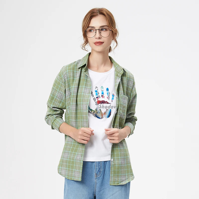 Women's Plaid Shirt 2025 New Ladies Loose Casual Blouse and Tops Fresh College Style Female Long Sleeve Shirts Women Clothes