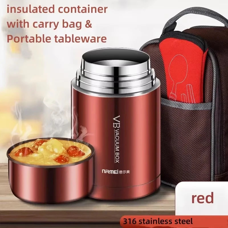 Thermos alimentaire 600/800/1000 ml, pot alimentaire isotherme sous vide en acier inoxydable 316 avec cuillère, boîte à lunch pour enfant avec sac de transport isotherme