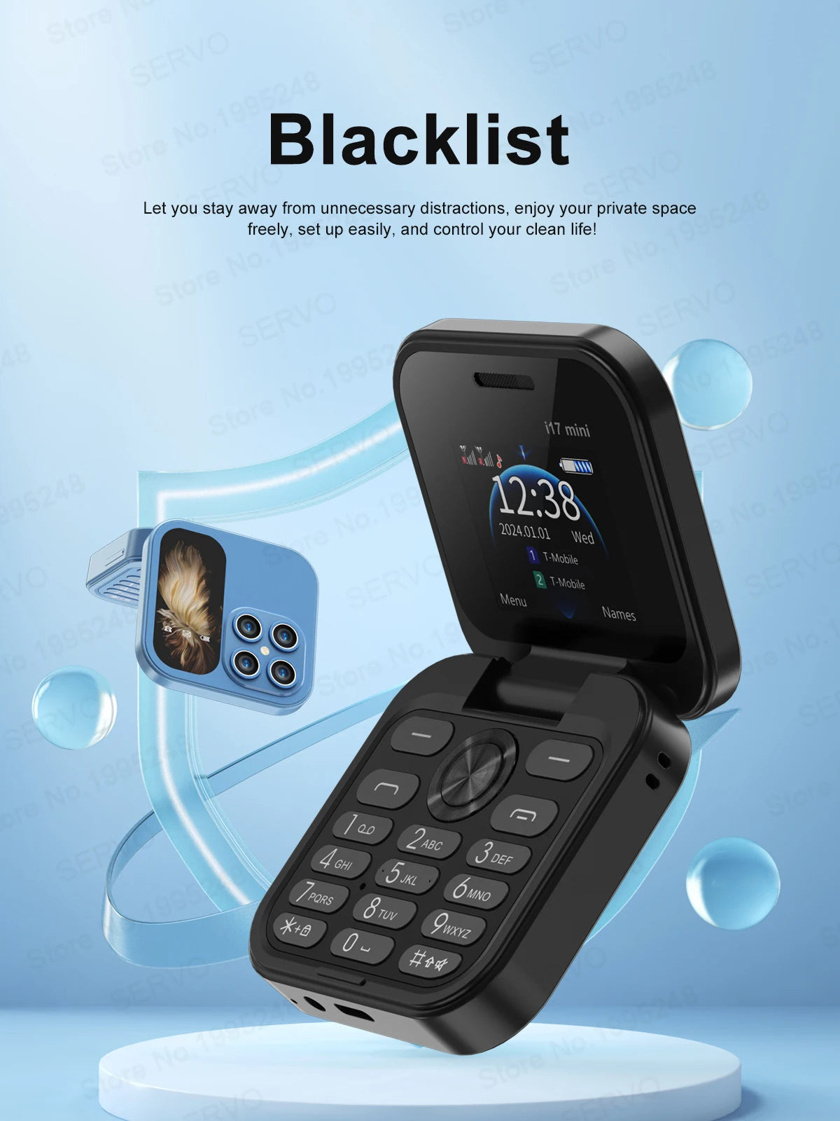 SERVO i17 Mini Flip Mobile Phone 2G Network 1.77inch Screen Dual SIM Flashlight Speed Dial FM Radio Small Fashion Foldable Phone