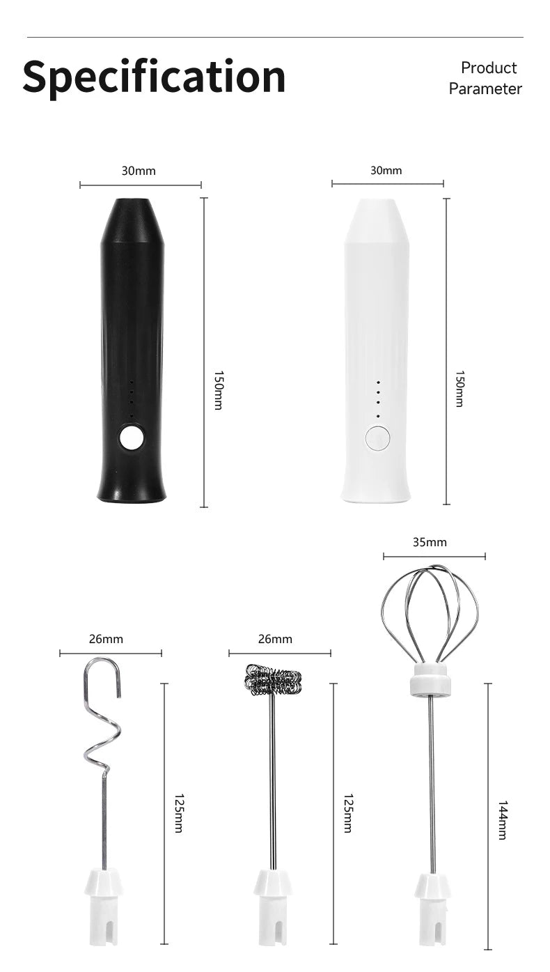 Mousseur à lait électrique rechargeable 3-en-1 Batteur à œufs Fouet à café Mélangeur MINI Mousseur à main Extracteur à 3 vitesses Mélangeur de boissons