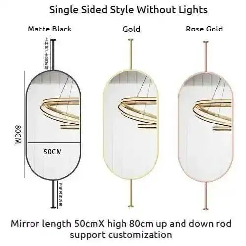 Miroir ovale de salle de bain en métal doré, miroir mural créatif avec LED, miroirs décoratifs, accessoires de décoration intérieure