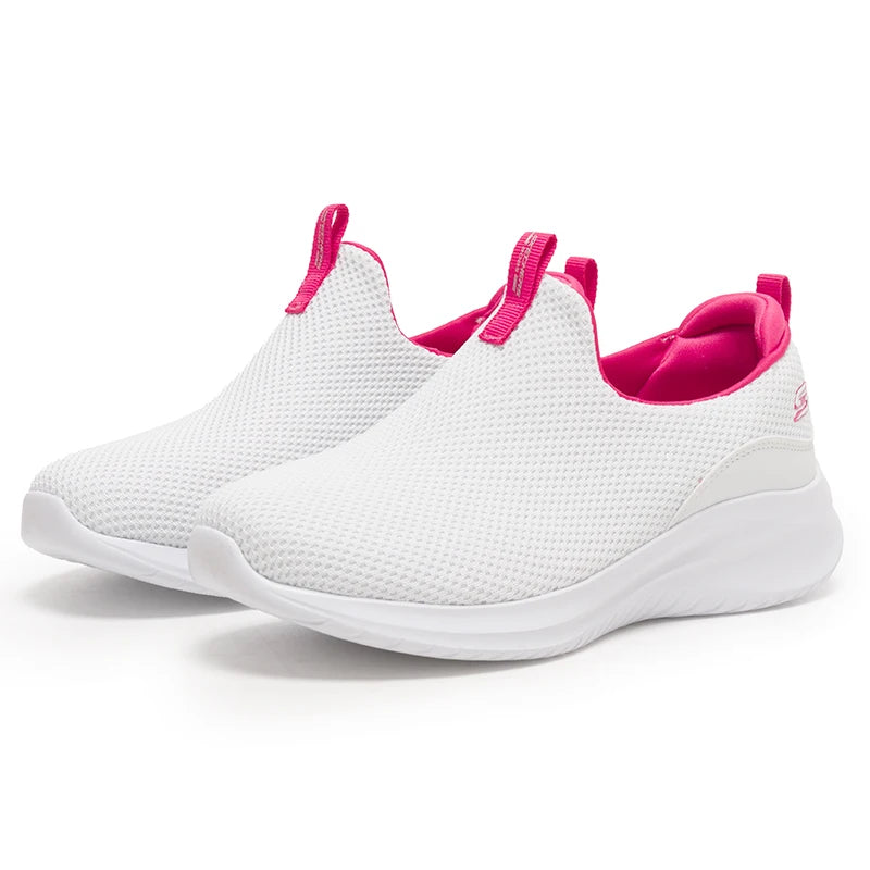 Skechers Bob's Sport Casual Shoes Chaussures décontractées respirantes, confortables et légères pour femme, chaussures de marche extérieures, chaussures de sport 117572-Wht