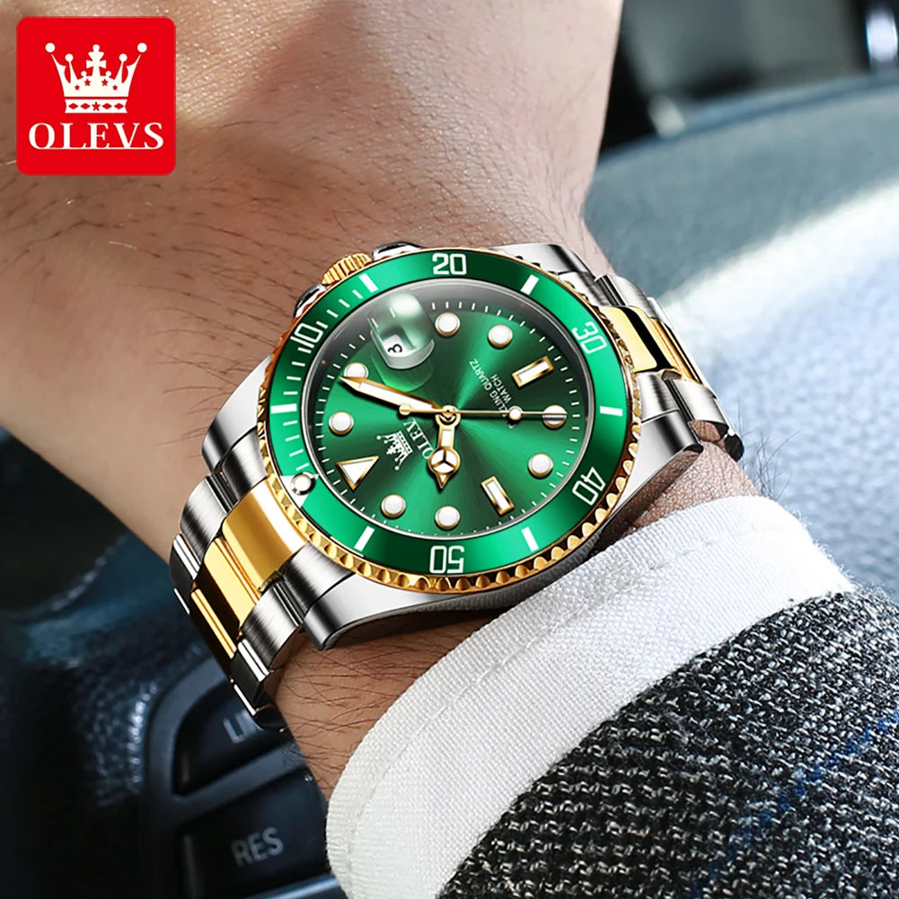 OLEVS 5885 Montre homme Marque originale Étanche Montre à quartz Bracelet en acier inoxydable Date automatique Montres cadeaux pour homme