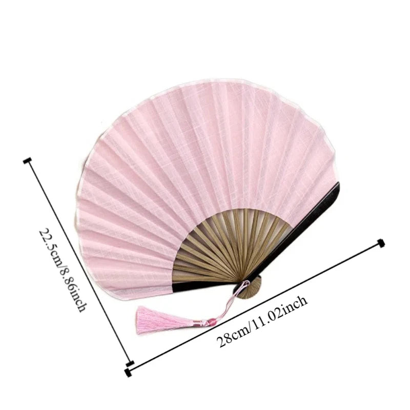 Mini ventilateur créatif rétro en coquillage, éventail pliable en tissu coton lin chinois, éventail portable de style chinois doux, cadeau éventail