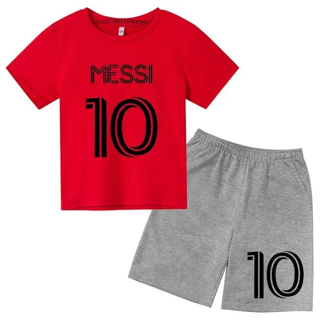 Maillot de football numéro 10 pour Garçons Filles de 3 à 12 ans, Ensemble décontracté T-shirt Manches Courtes + Short, Marque Tendance, Vêtements d'Été de Sport