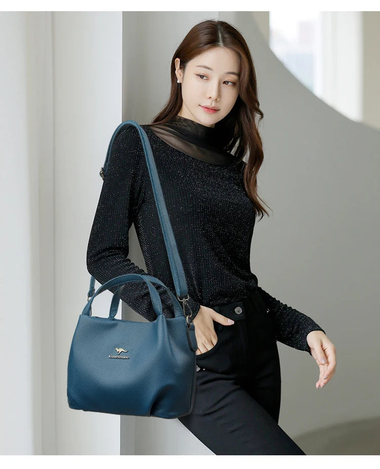 Damen Handtaschen aus weichem Leder Luxus Designer Handtasche Einfarbig Damen Schulter Umhängetasche und Geldbörse Pendler-Tasche
