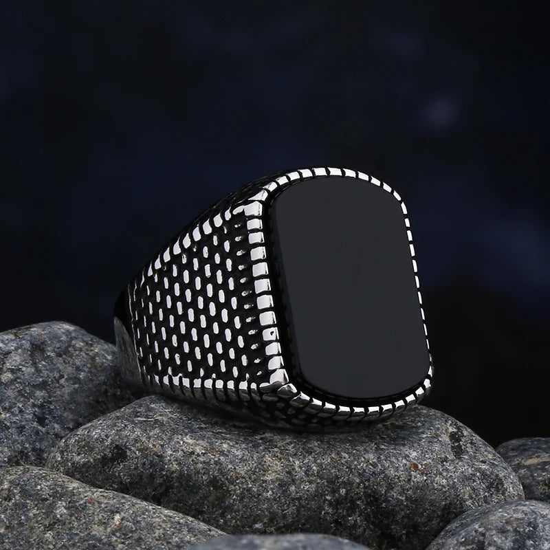 Simple Mode Edelstahl mit schwarzem Achatstein Ringe für Herren Damen Hochwertiger Hochzeitsschmuck Geschenke Dropshipping