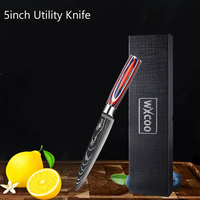 Professional Kitchen Chef's Knife Damascus Japanese Santoku Slicing Knife Meat Cleaver Stainless Steel Butcher Knife with Box