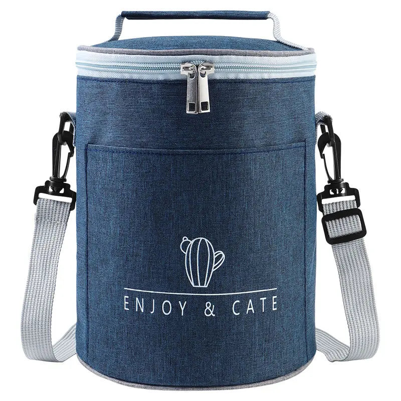 Große runde Thermische Lunchtasche Verdickte Aluminiumfolie Isolierte Bento-Tasche mit Reisbehälter Wärmetasche Mahlzeitenbeutel Oxford T...
