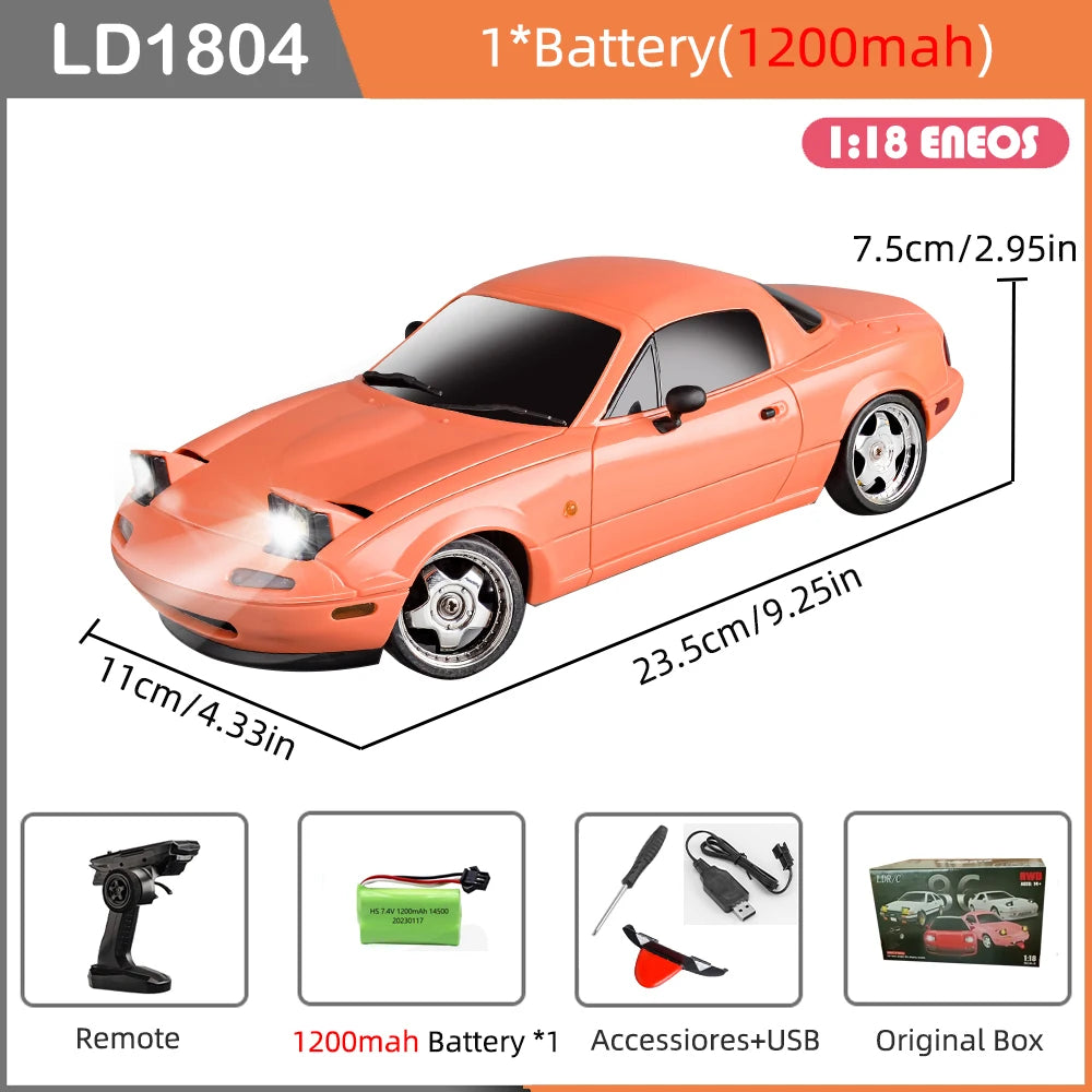LDRC LD1804 RC Drift Car 1/18 Mazda Mx5 2.4G 2WD ESP Gyroscope LED Lights Full Scale Controlled Model Children Car Toys Gifts