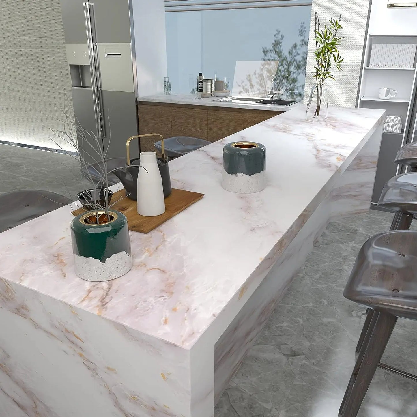 Dicke matte Marmor-Selbstklebefolie Granit Tapete Vinylfolie Rolle Wandaufkleber wasserdicht für Küche Dekorative Heimdekoration