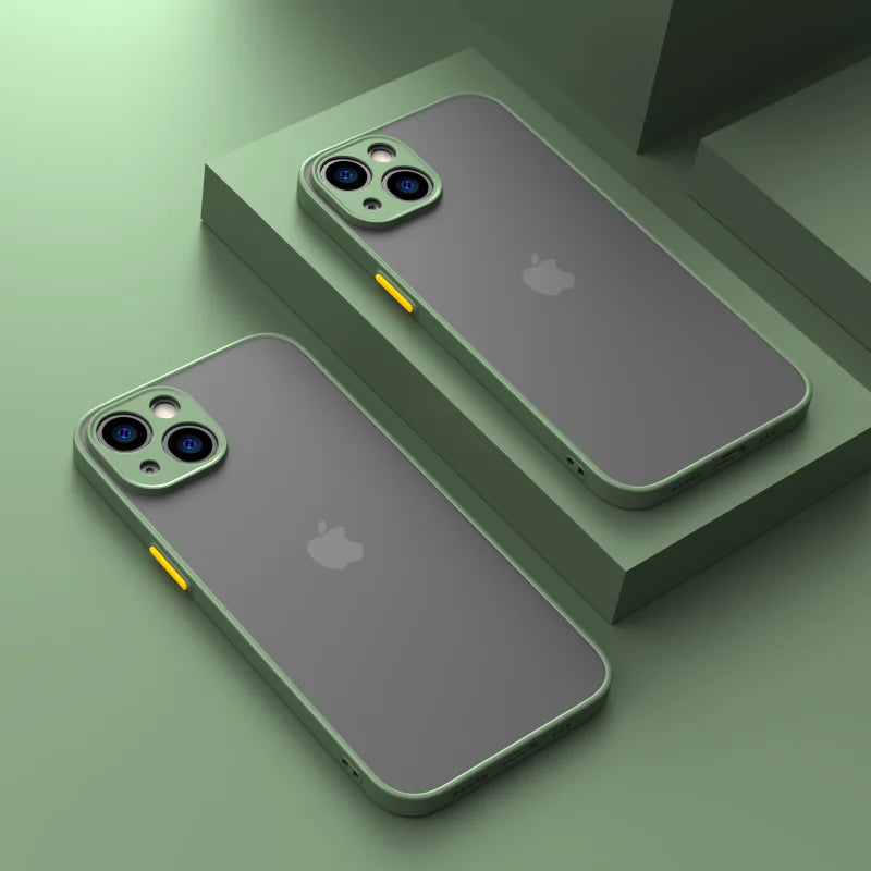 Shockproof Armor Matte Case For iPhone 14 13 12 11 Pro Max XR XS X 6 7 8 Plus SE Mini Silicone Bumper Clear Hard PC Cover Capa