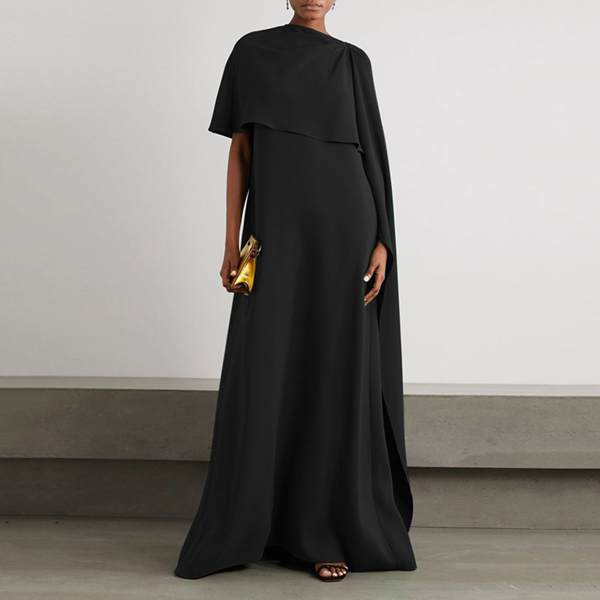 Onecozyday Damen Abendkleid Einfarbig Rundhals Asymmetrisches Bodenlanges Wickelkleid Frühling Sommer Neu Plissiertes Kleid 2024
