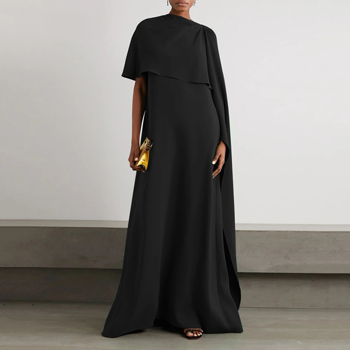 Onecozyday Damen Abendkleid Einfarbig Rundhals Asymmetrisches Bodenlanges Wickelkleid Frühling Sommer Neu Plissiertes Kleid 2024