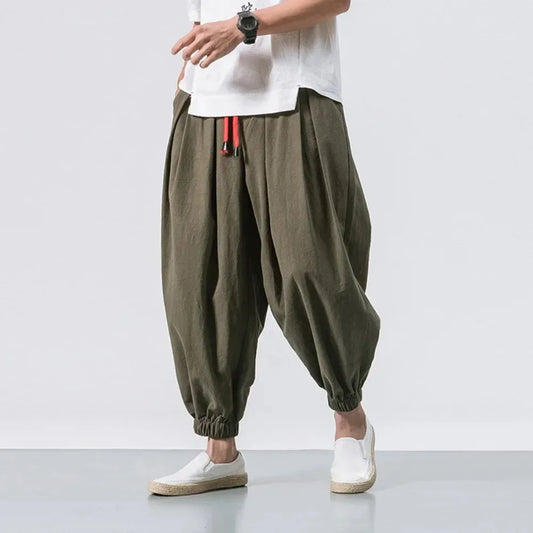 Nouveau pantalon sarouel homme tendance, ample, style oversize, en coton et lin de haute qualité, pantalon de jogging décontracté pour homme