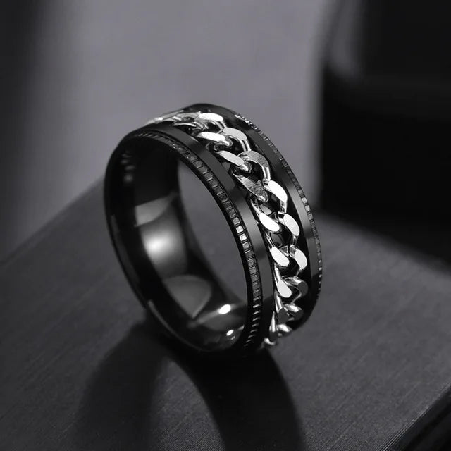 Westliche Mode Einfaches Design Drehbare Kettenring Silber Schwarz Gold Farbe Titan Stahl Ringe für Herren Damen