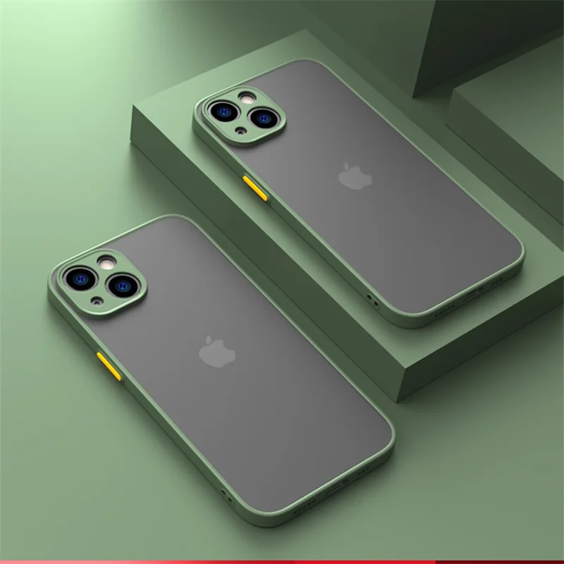 Shockproof Armor Matte Case For iPhone 14 13 12 11 Pro Max XR XS X 6 7 8 Plus SE Mini Silicone Bumper Clear Hard PC Cover Capa