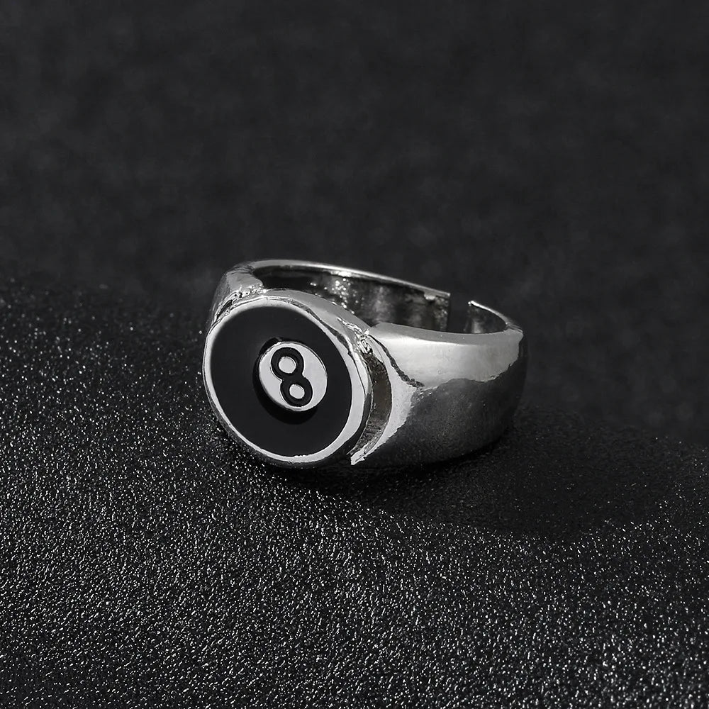 Punk Billard Numéro 8 Boule Noire Bagues En Alliage Métallique Ouverture Réglable Bagues Mode Hip Hop Rock Pour Femmes Hommes Bijoux Cadeau