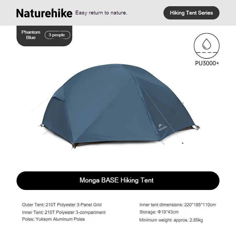 Naturehike Mongar UL BASE PRO 123 People Tent Trekking Backpacking Shelter Tent 20D Nylon Waterproof Ultralight Outdoor Camping