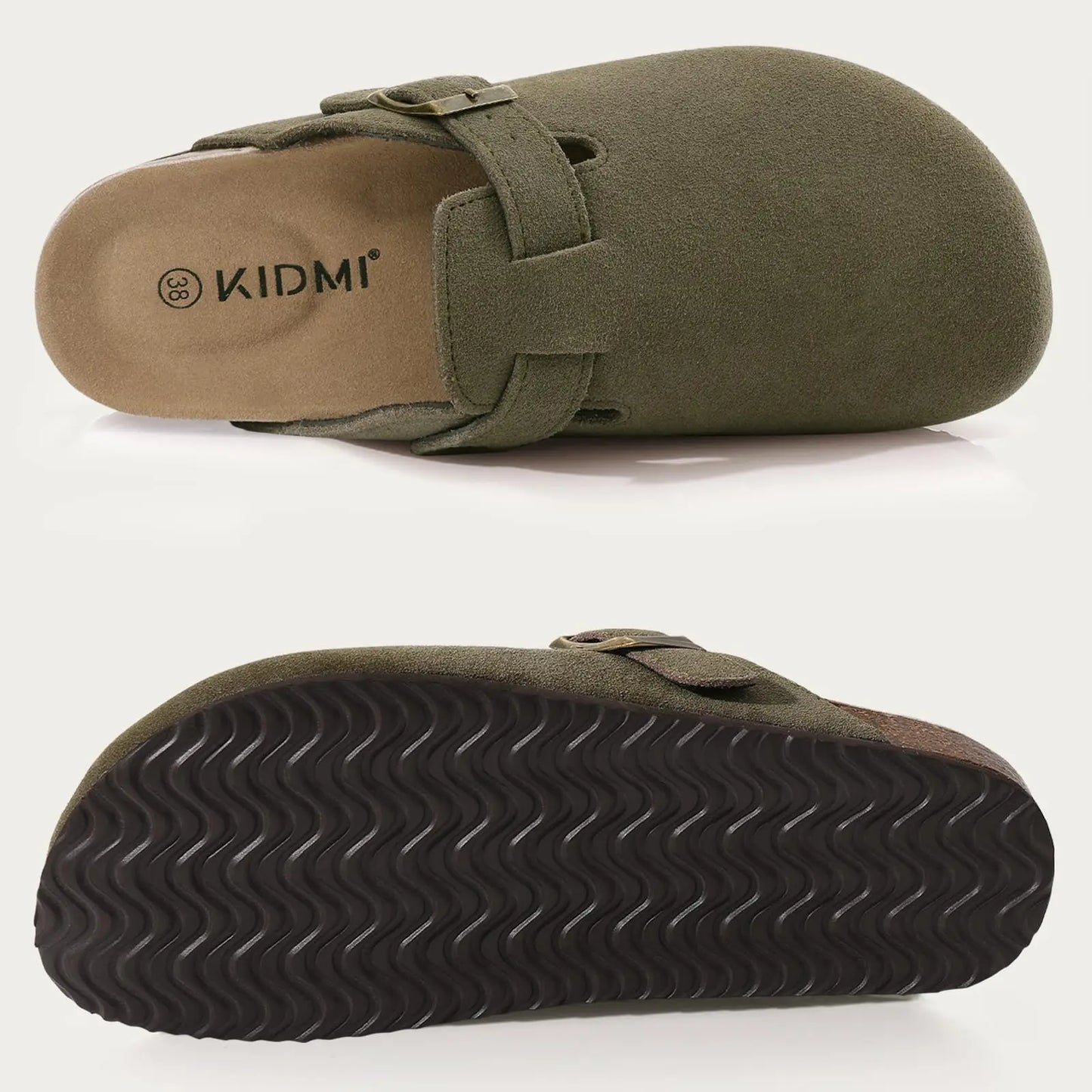 KIDMI Wildleder-Clogs für Damen Herren Pantoletten Korkfußbett Sandalen mit Fußgewölbestütze Modische rutschfeste Outdoor-Strandschuhe Hausschuhe