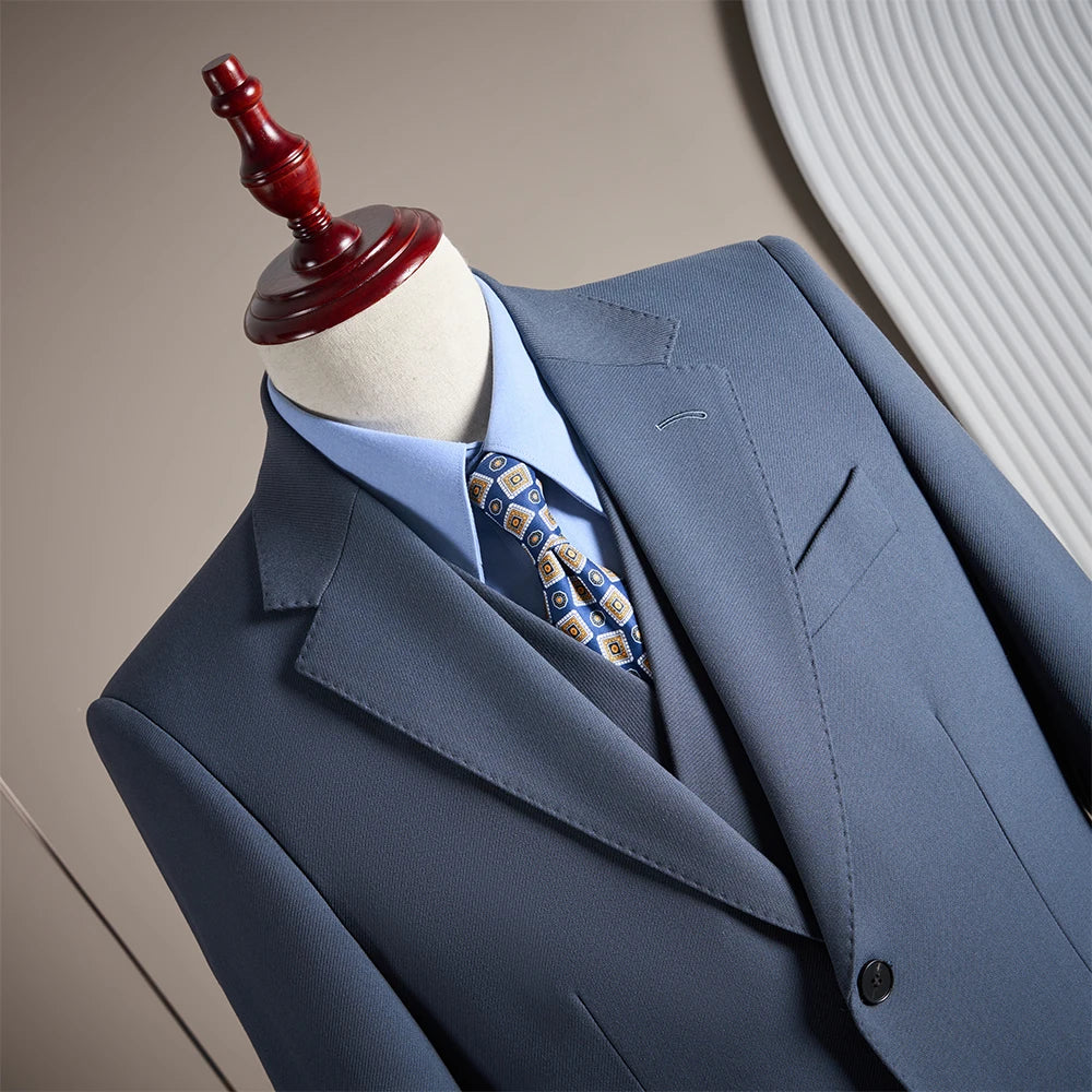 Ensemble de costume trois pièces en laine haut de gamme pour homme, élégant et décontracté, de couleur unie, idéal pour banquets et mariages.