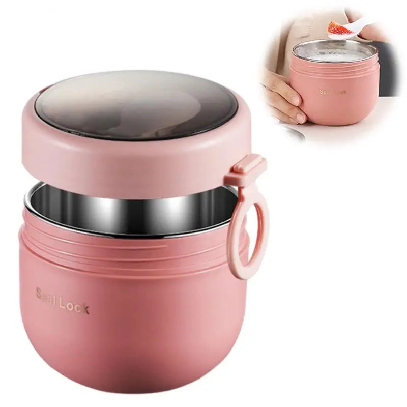 600ml Lebensmittel-Thermobehälter Isolierter Suppenbecher Thermoskanne Edelstahl Brotdose Thermo Warmhalte-Vakuumbecher mit Löffel