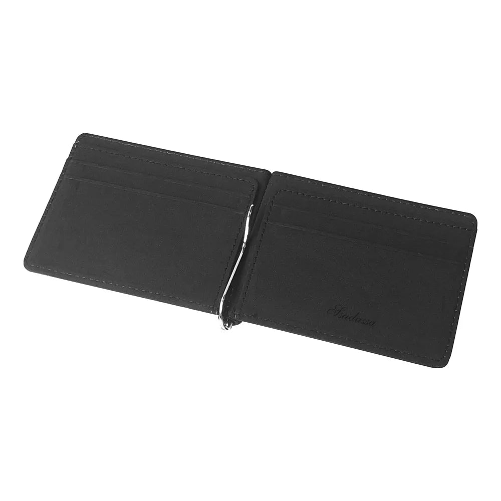 Portefeuille court pour hommes en cuir PU, porte-monnaie, pinces à billets, porte-cartes d'identité et de crédit, pochette fine et solide pour hommes
