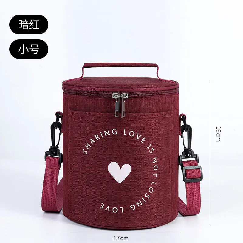 Große runde Thermische Lunchtasche Verdickte Aluminiumfolie Isolierte Bento-Tasche mit Reisbehälter Wärmetasche Mahlzeitenbeutel Oxford T...