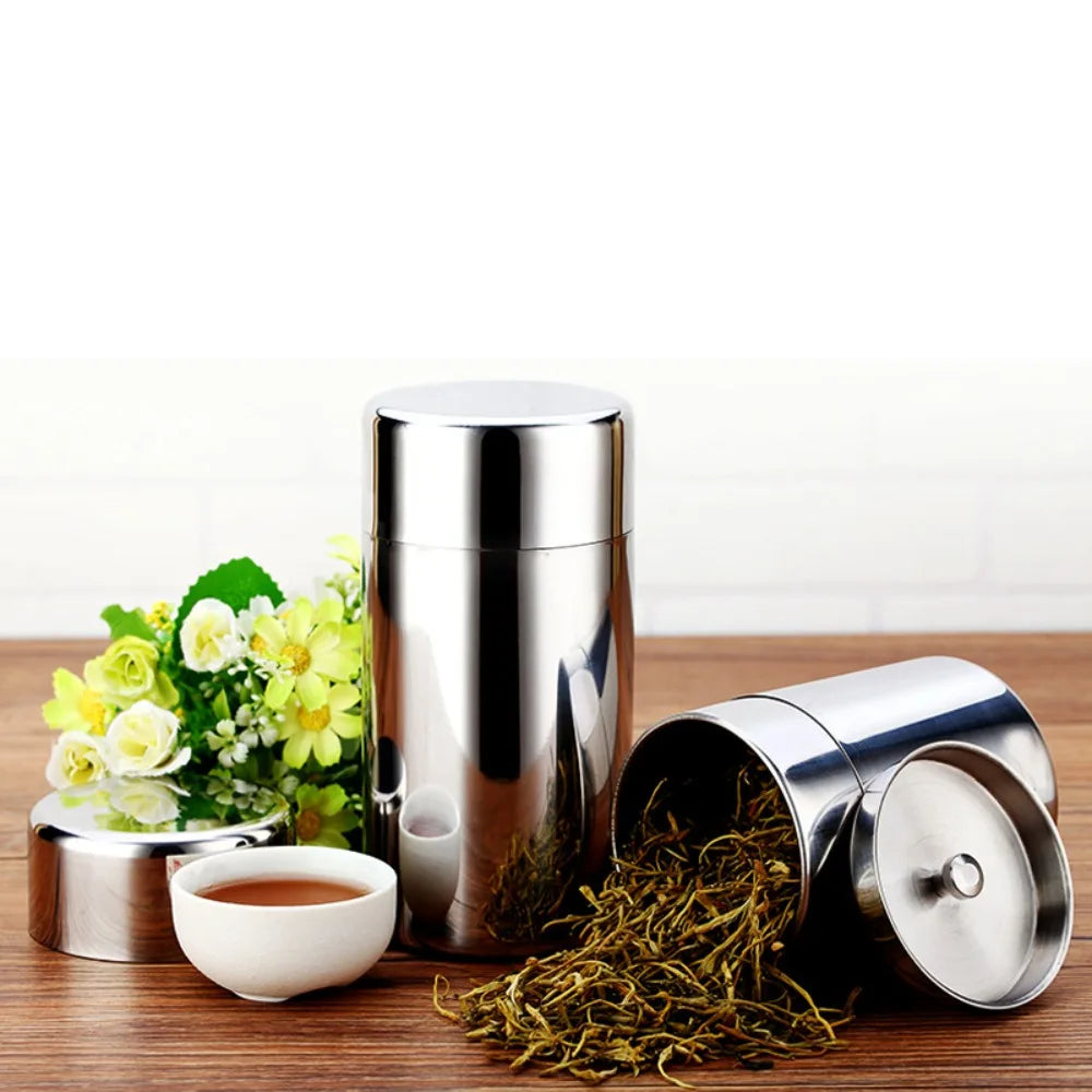 Hiqh Quality Stainless Steel Tea Tin 400ml/550ml Moisture-proof Tea Jar Large Capacity Sealed Tea Can for Home&Travel