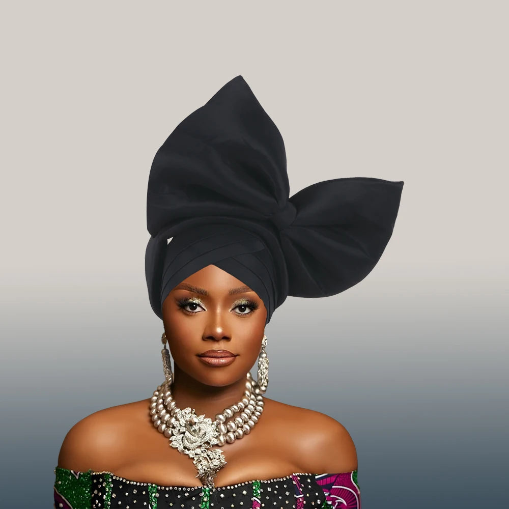 Casquette Turban Grand Nœud Exagéré Turban Femme Africaine Attache-Tête Auto Gele Nigeria Geles Femme Foulards Coiffe