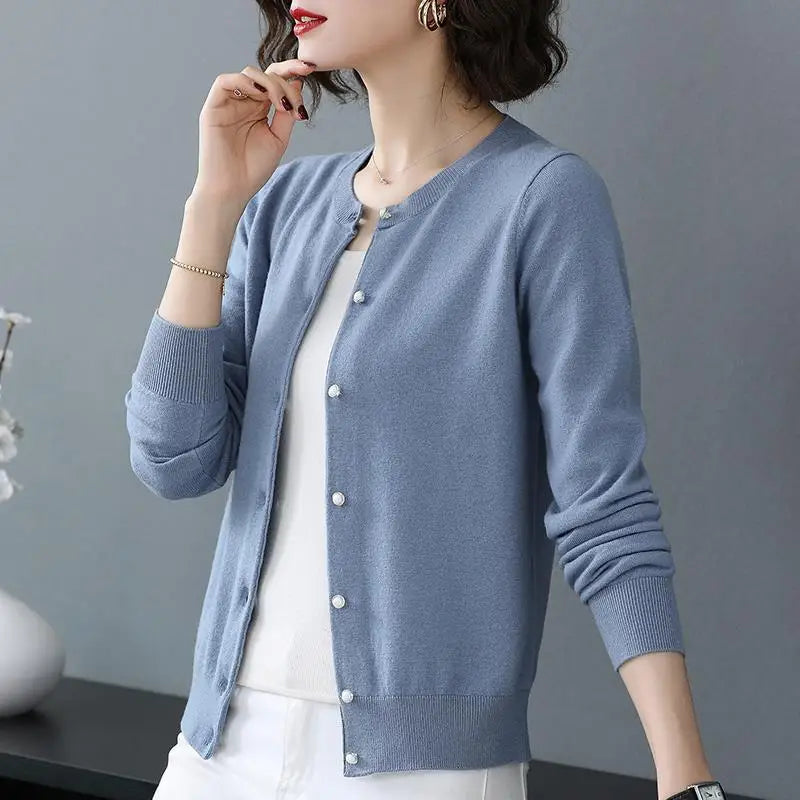 Spring Fall Slim Knit Cardigans Jacket Women Casual Korean Sweater Coats O-neck Knitwear Gilet Basic Single Breasted Malhas Tops