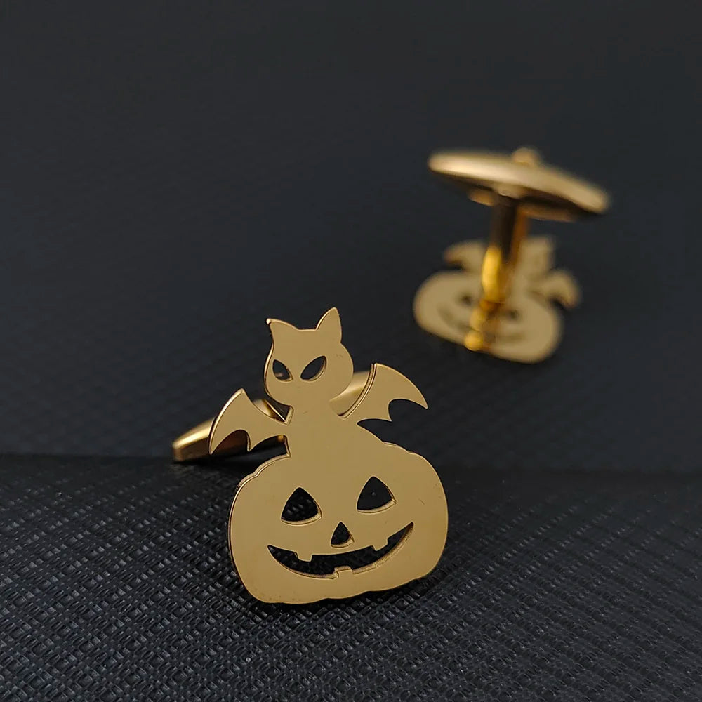 Manschettenknöpfe aus Edelstahl mit Totenkopf, Spinne, Fledermaus, Herren-Hemdknöpfe, Krawatten für Herrenkleidung, dekorative Punk-dunkle Manschettenknöpfe, Schmuckgeschenk