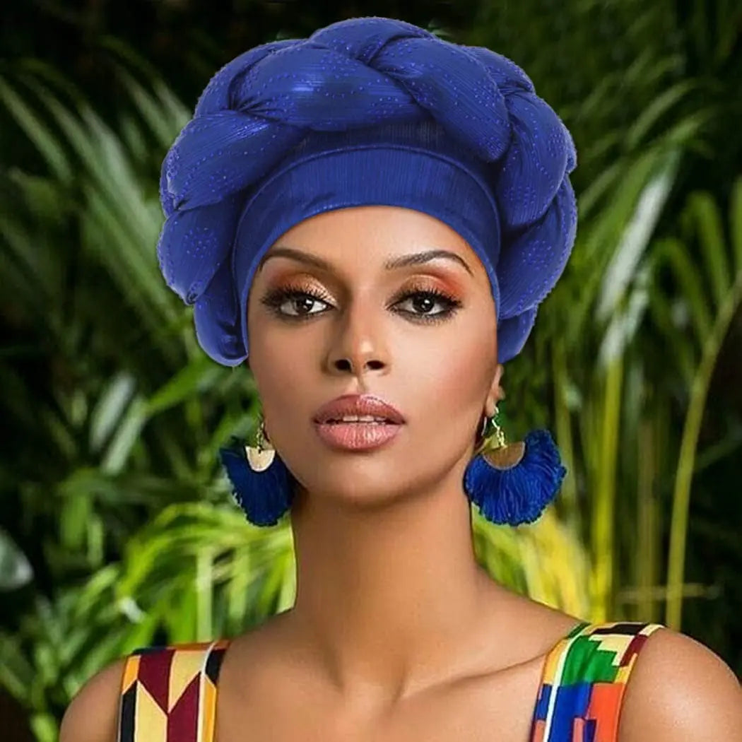 Bandeau africain tressé à diamants faits à la main Turban Femme Voiles de tête Pré-noués Foulard Bonnet Chapeau de mariage nigérian