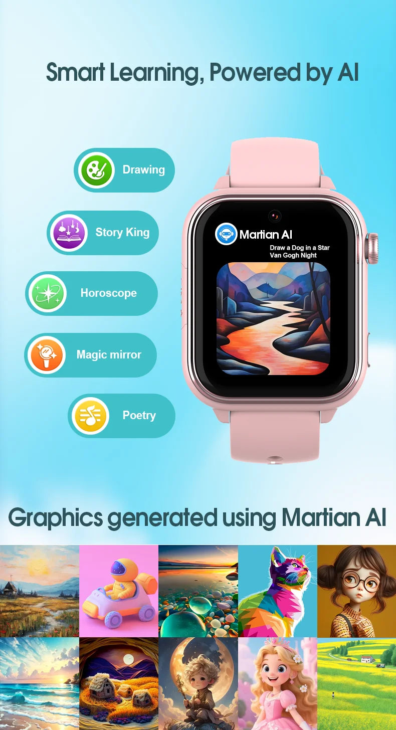 Montre intelligente GPS Wonlex KT37 pour enfants avec assistant vocal IA, application de surveillance, suivi de localisation WiFi, appel vidéo 4G