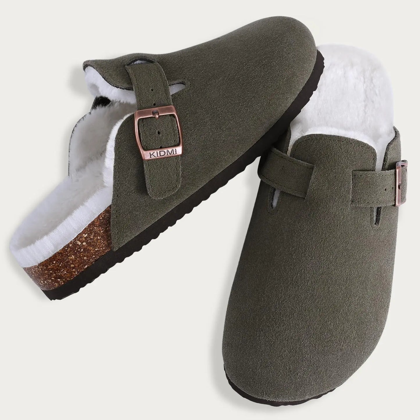 KIDMI Wildleder-Clogs für Damen Herren Pantoletten Korkfußbett Sandalen mit Fußgewölbestütze Modische rutschfeste Outdoor-Strandschuhe Hausschuhe