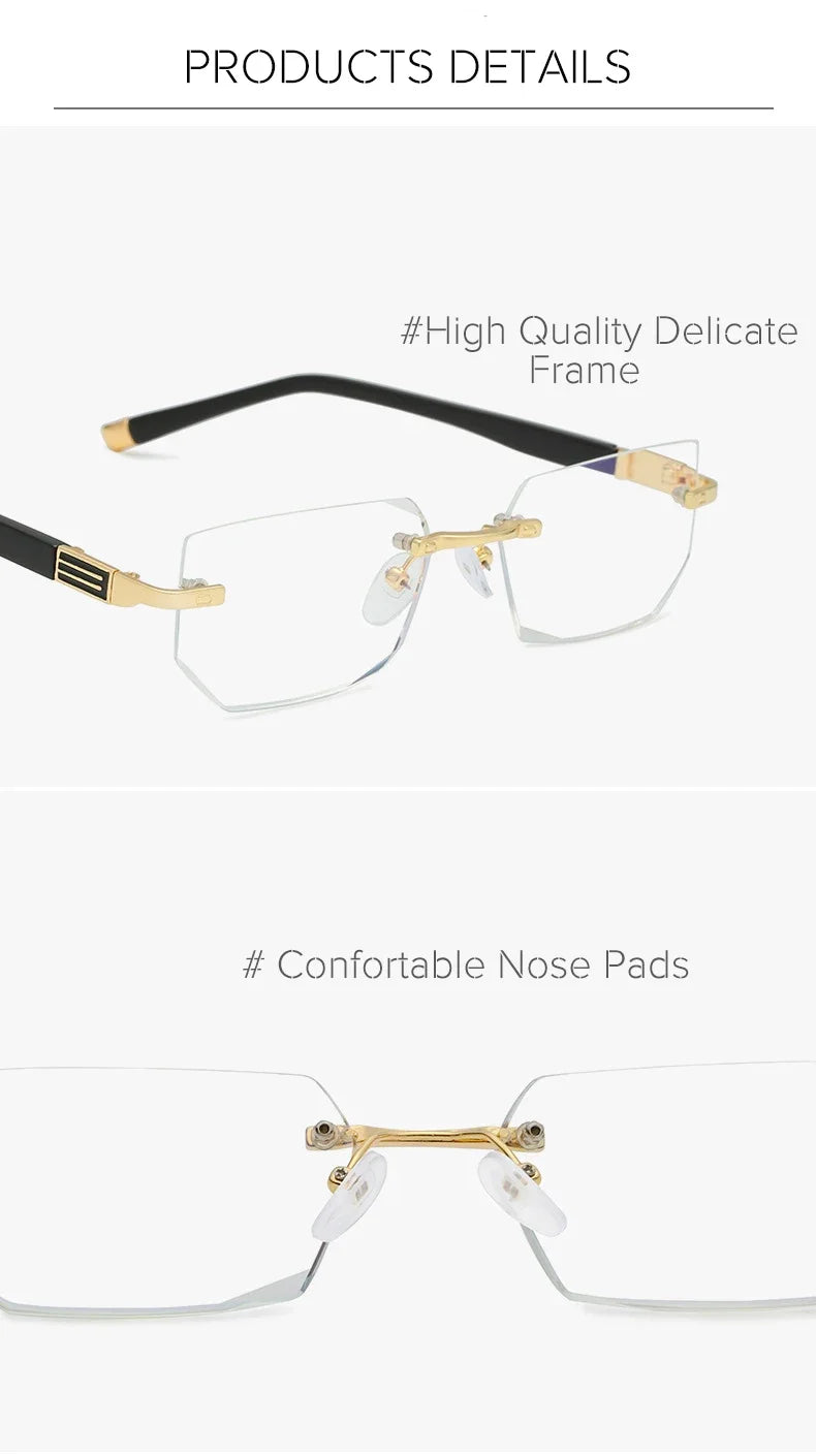Herren quadratische Lesebrille Business HD-Gläser Randlose Brille Damen Trendige Presbyopie Korrektionsbrille +1.0 bis +4.0