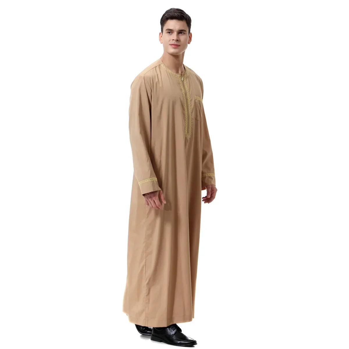Jubba Thobe Homme Musulman Imprimé Fermeture Éclair Kimono Longue Robe Saoudienne Islamique Musulman Vêtements Abaya Caftan Islam Dubaï Robe Arabe