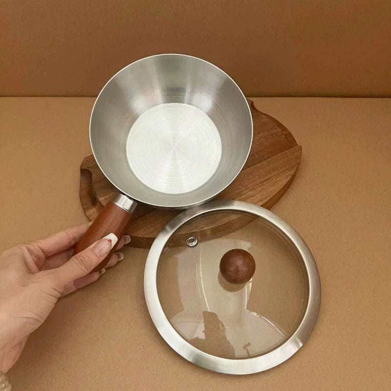 1 mini-casserole en acier inoxydable avec poignée en bois, compacte et multifonctionnelle pour chauffer le lait, frire les œufs, pour la maison et la cuisine