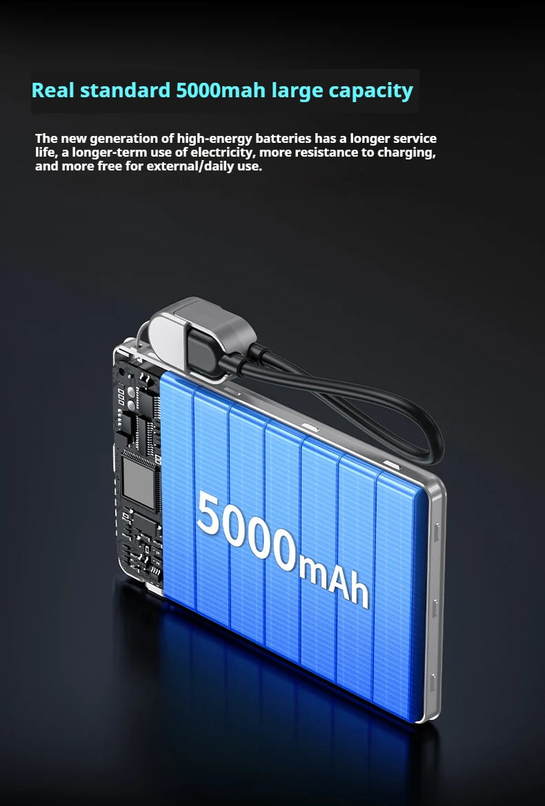 Ultra-Thin 5000mAh Portable Power Bank 20W Fast Charging Wired & Wireless Alloy Shell for iPhone