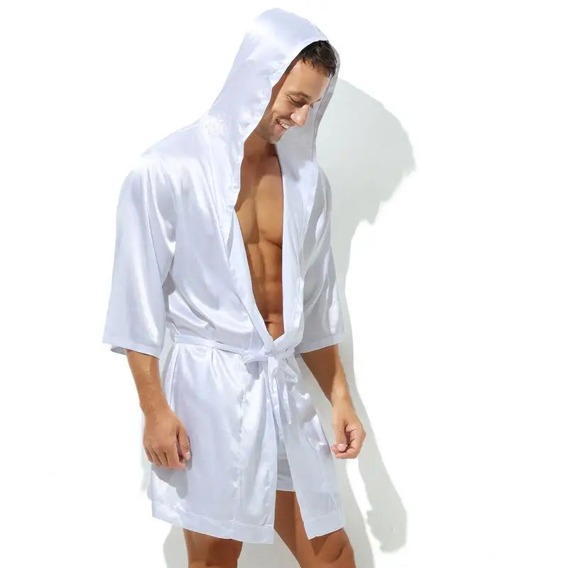 Sexy Nachtwäsche Herren Bademäntel Weich Seidig Kurzarm-Nachthemd Herren Hauskleidung Morgenmantel Herren Schlafanzug (Ohne Shorts)