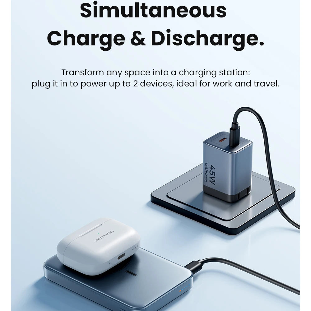 Vention 10000mAh 45W Powerbank für Qi2.2 25W MagSafe Magnetische Kabellose Batterie Tragbares Ladegerät für iPhone 17 16 Samsung S25 24