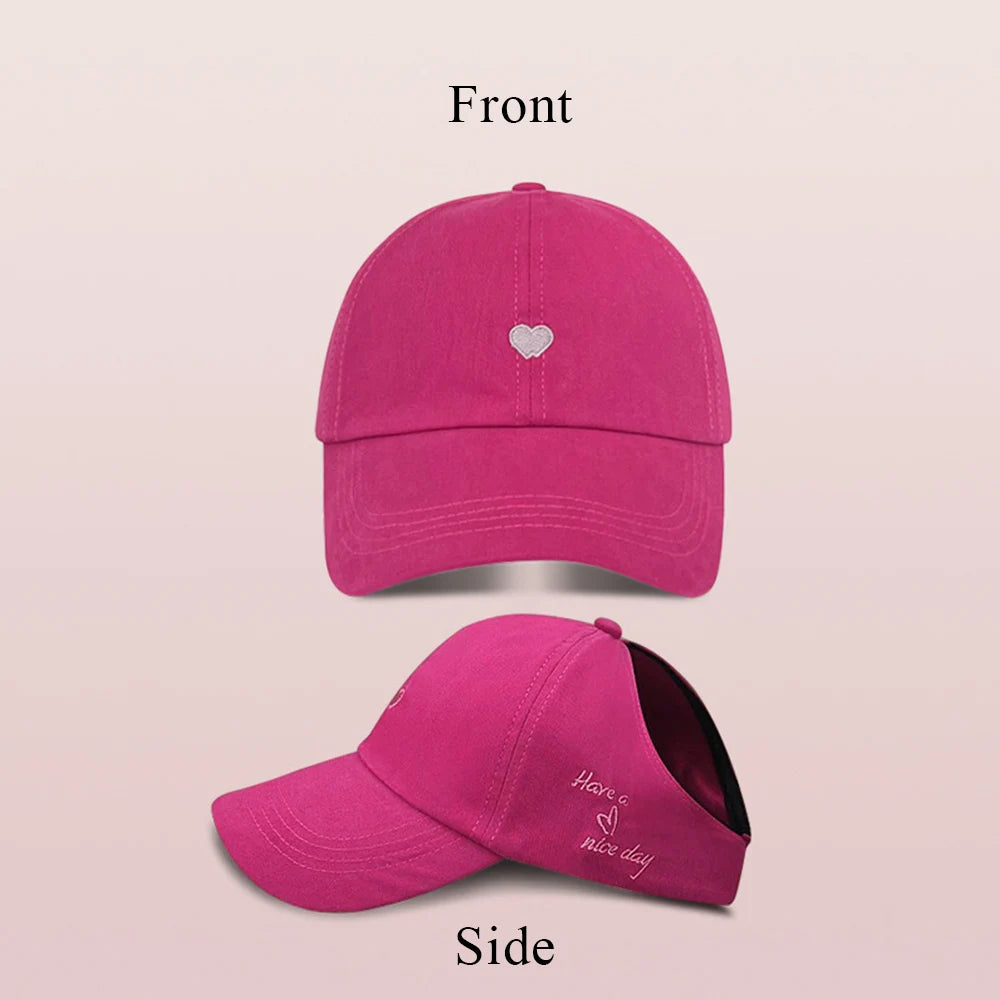 Casquettes de Baseball pour Enfants Garçons Filles Chapeau de Soleil Cœur Creux Amour Chapeaux à Queue de Cheval Haute Casquettes de Baseball Réglables pour Enfants de 4 à 12 Ans