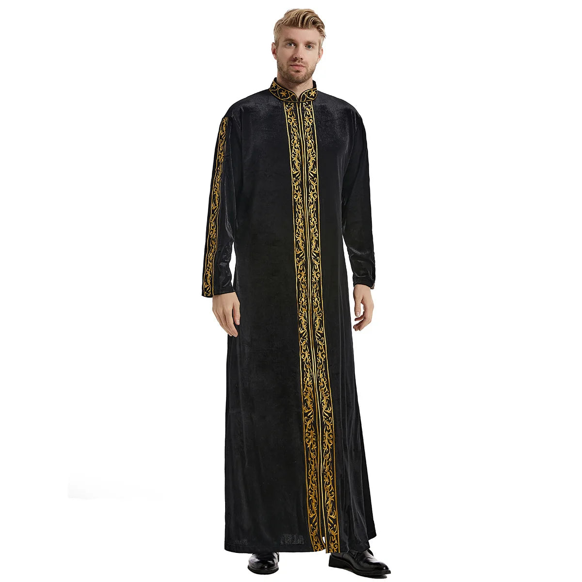 Muslimische Männer Jubba Thobe Islamische Kleidung Samt Kaftan Thoub Arabische Saudi-Robe Kleid Jubah Caftan Thawb Ramadan Gewand Naher Osten