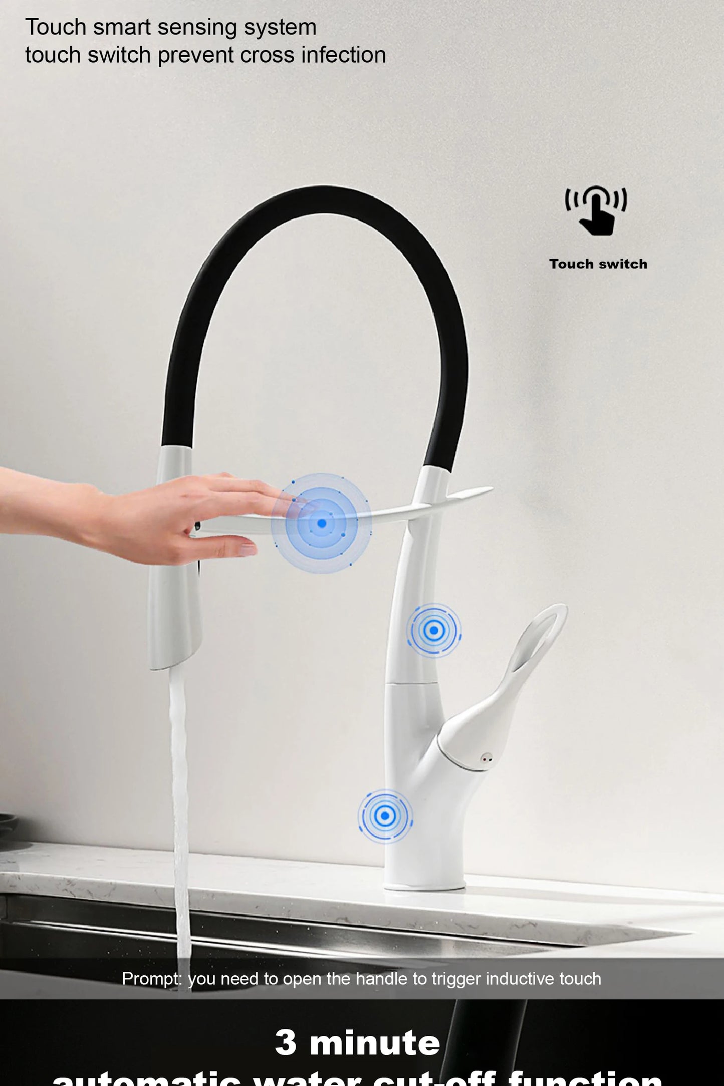 Luxury gun gray brass kitchen faucet with intelligent touch design Single handle hot and cold water magnetic suction sink faucet