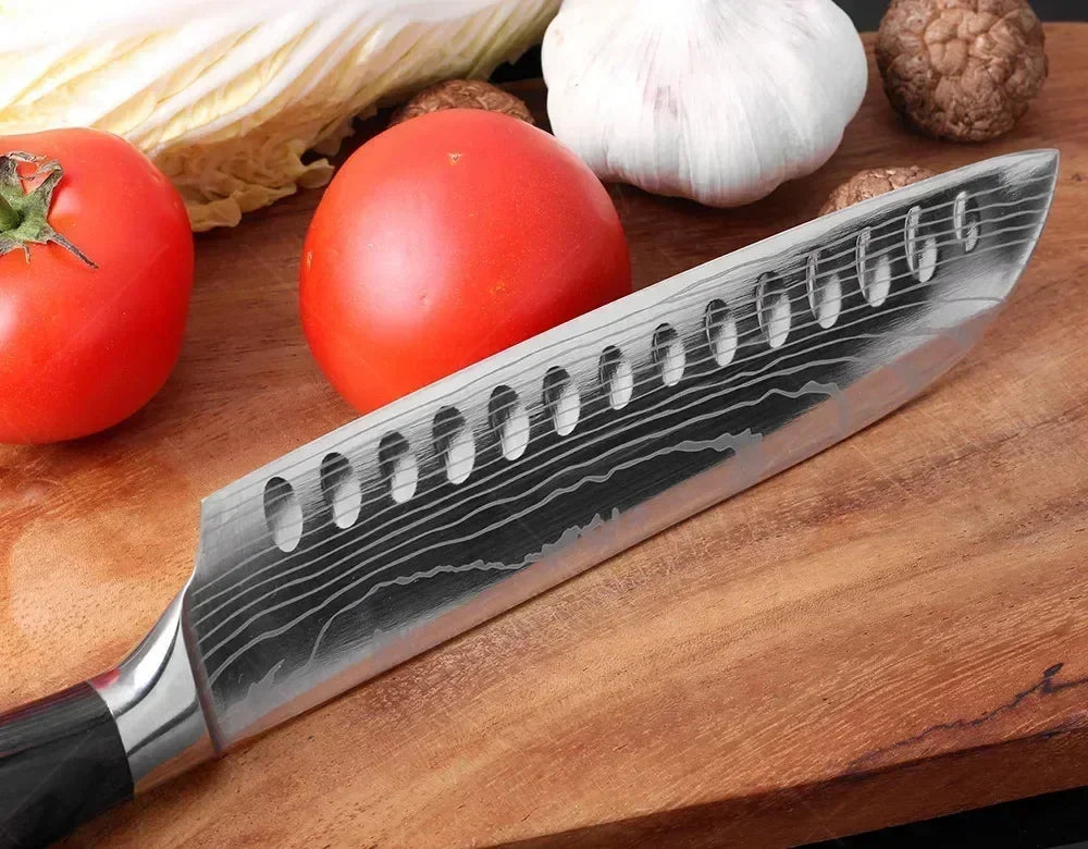 Couteau de Chef Damas Ensemble de Couteaux de Cuisine Professionnels Couteau à Désosser Couteau de Boucher Couteau Utilitaire Couteau Santoku Japonais avec Housse