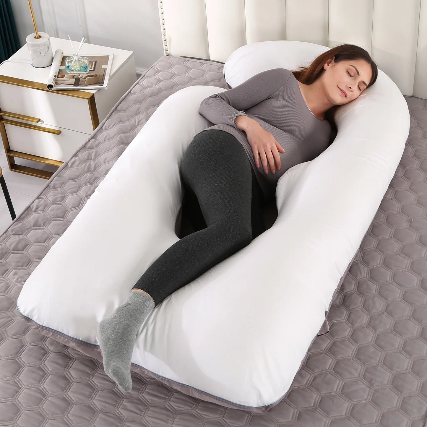 60-inch Full Body Pillow, Maternity Pillow, Maternity Full Body PillowwithPillowcase,Full Body Pillow with Back, Leg.(135X75X60）