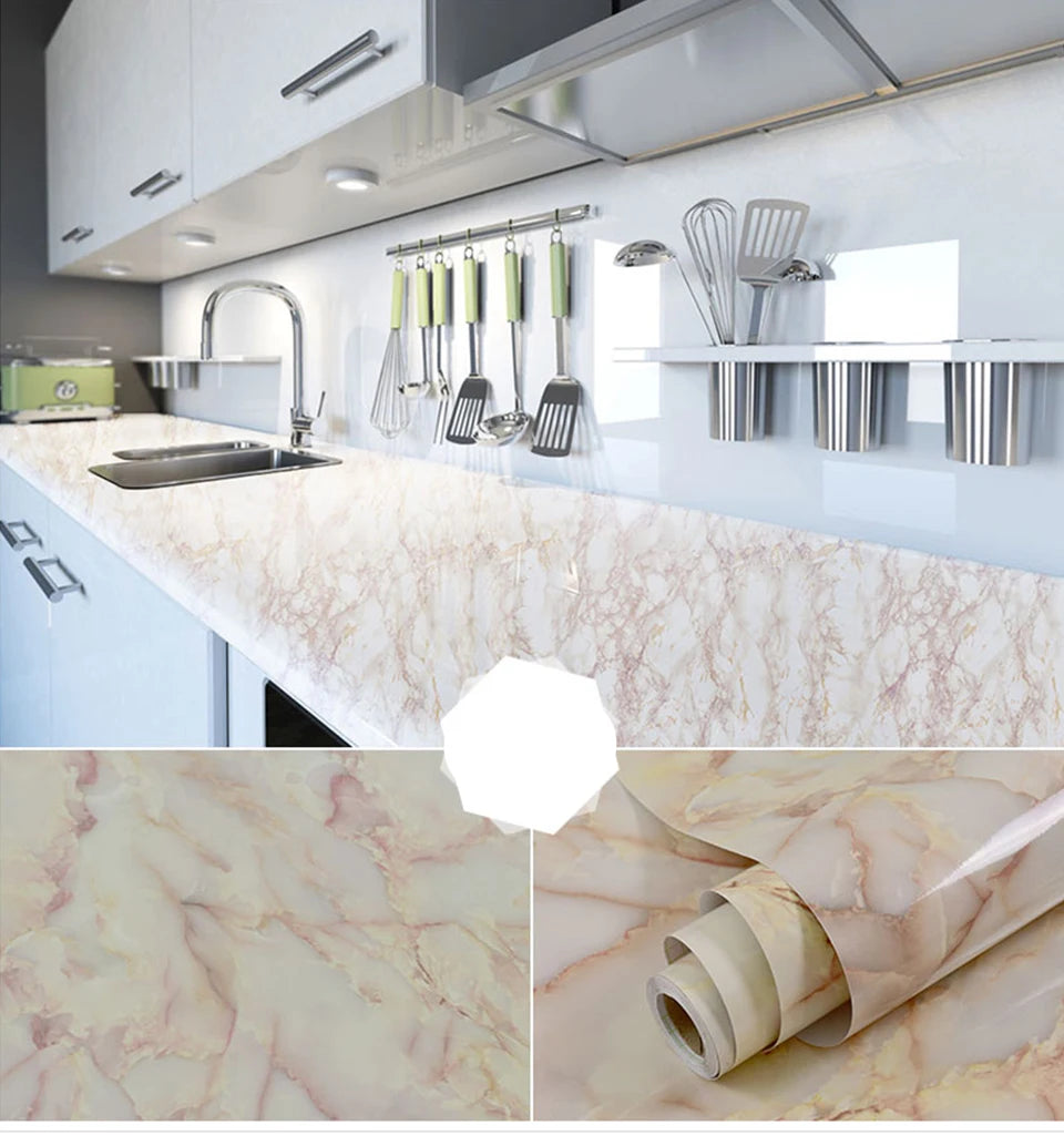 Autocollants de marbre en PVC, papier peint auto-adhésif, imperméable, résistant à la chaleur, pour comptoirs de cuisine, tables, meubles et armoires.