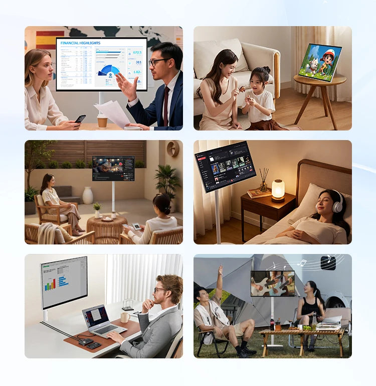 24 27 32 Inch LED White Wireless Smart Portable TV with Android Rechargeable Battery Movable Design