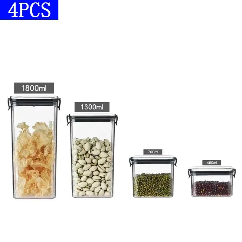 Bocaux scellés de 460 à 1800 ml, organisateur de cuisine pour le stockage des céréales, grand réservoir en plastique, boîte de rangement étanche à l'humidité, bocaux à condiments ménagers